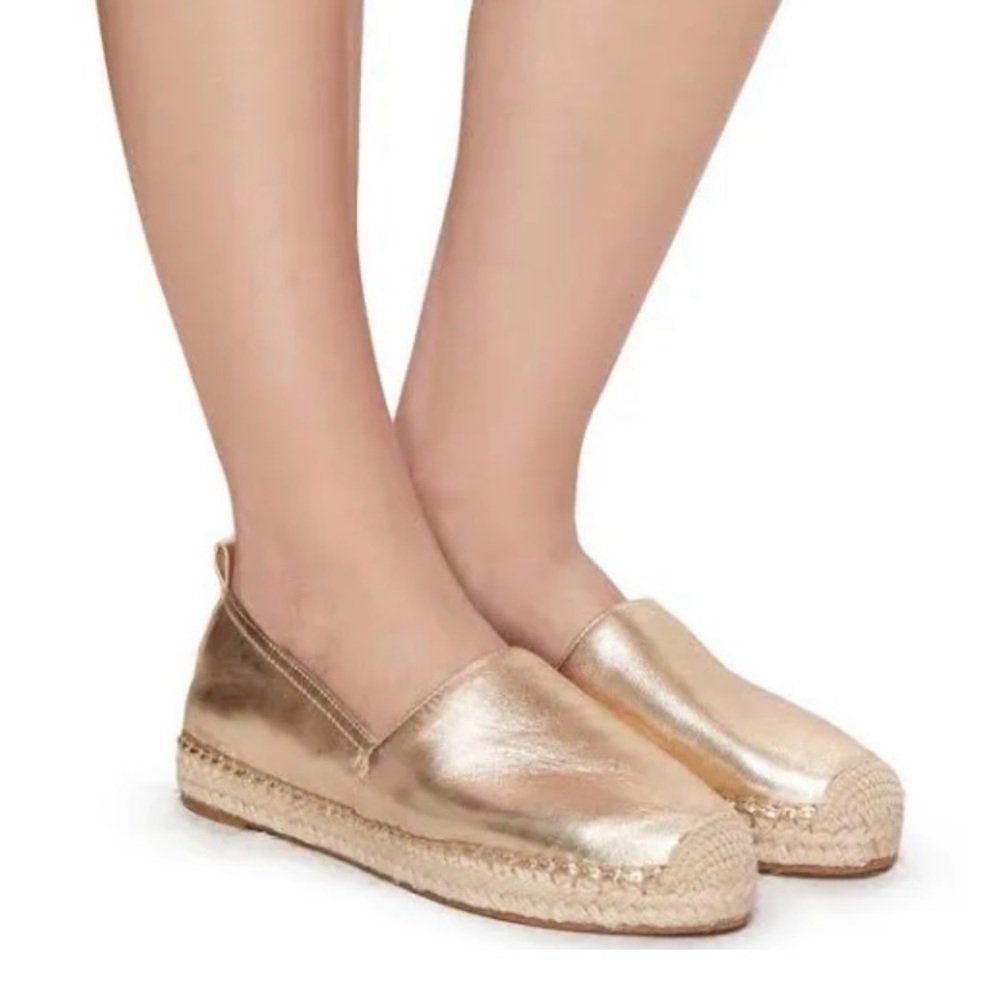 Sam Edelman almond toe metallic gold leather espadrilles size 8